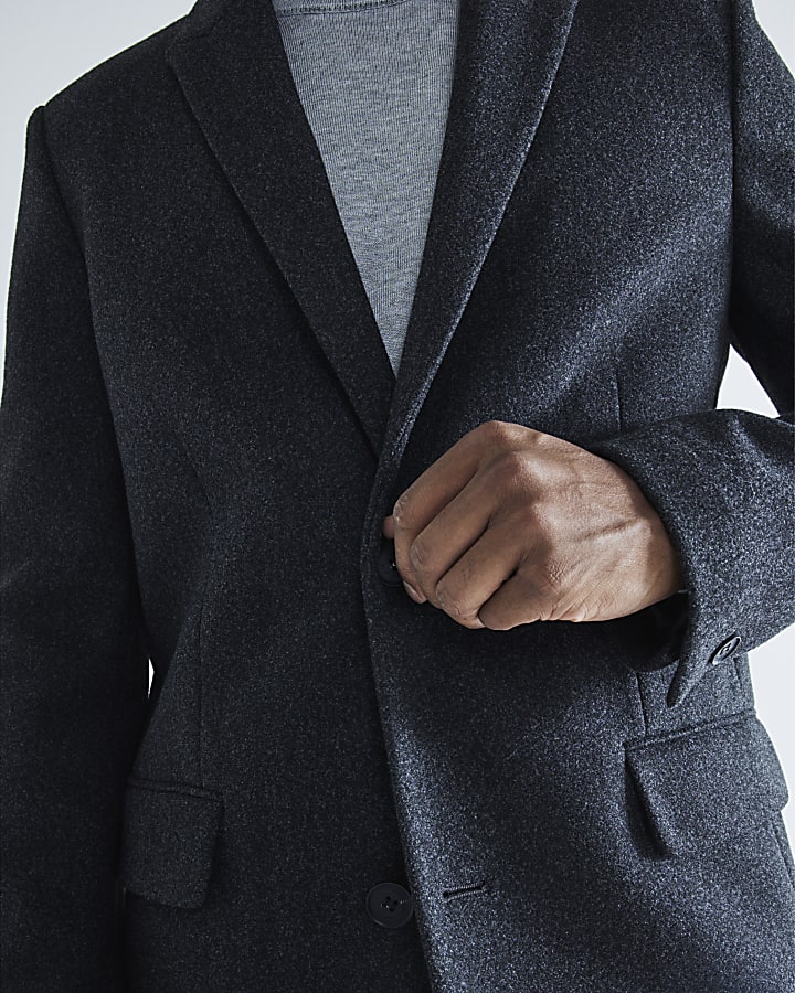 Grey Slim Fit Faux Wool Overcoat