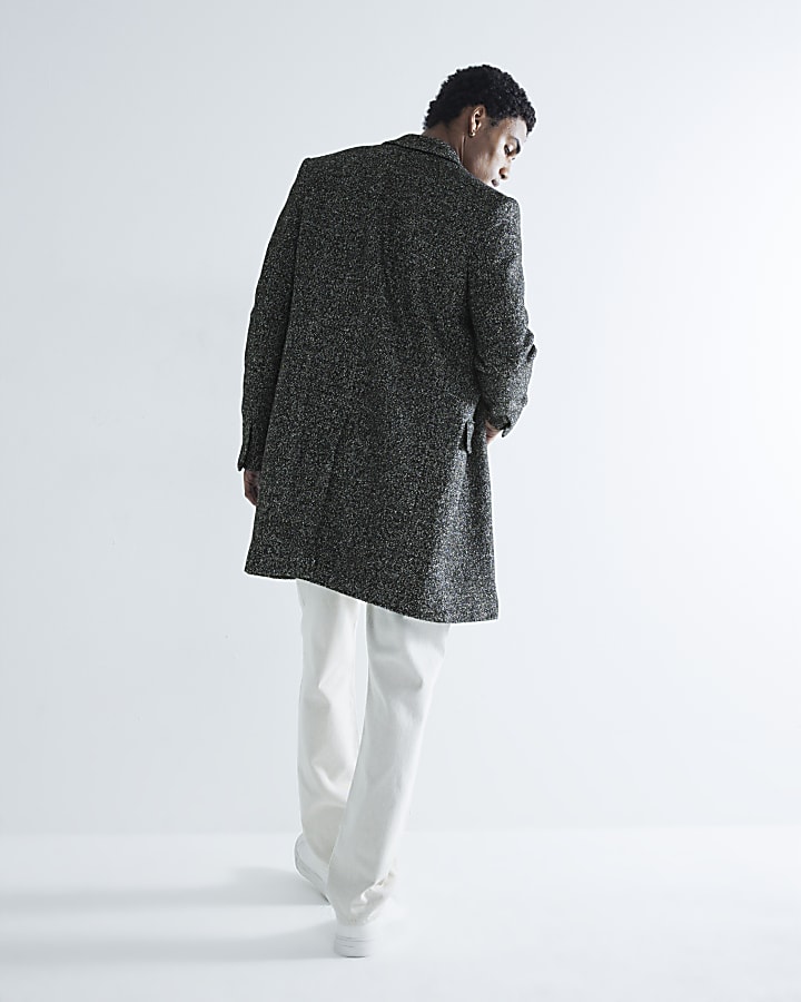 Grey Textured Slim Overcoat