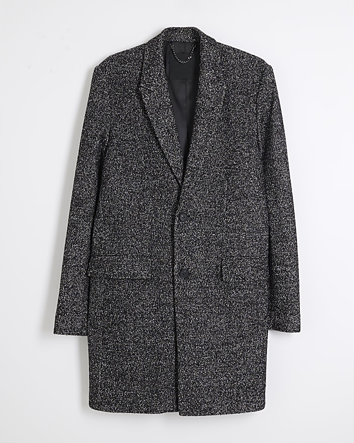 Grey Textured Slim Overcoat