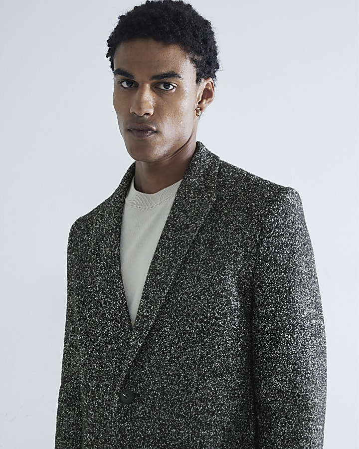 Grey Textured Slim Overcoat