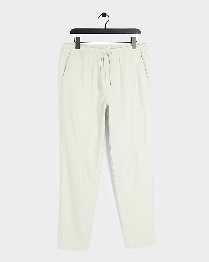 Beige tapered fit pull on trousers