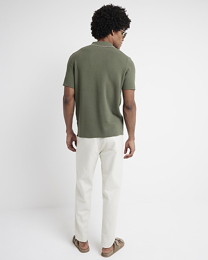 Beige tapered fit pull on trousers