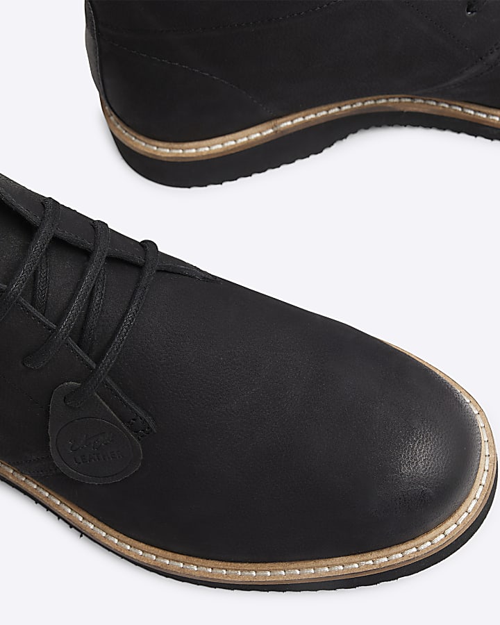 Black leather lace up chukka boots