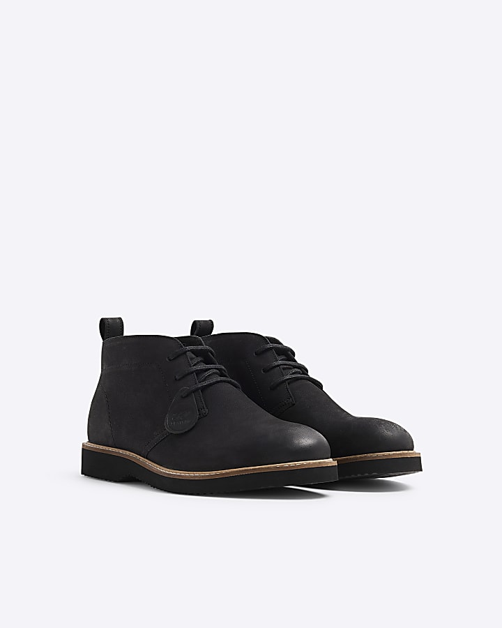 Black leather lace up chukka boots
