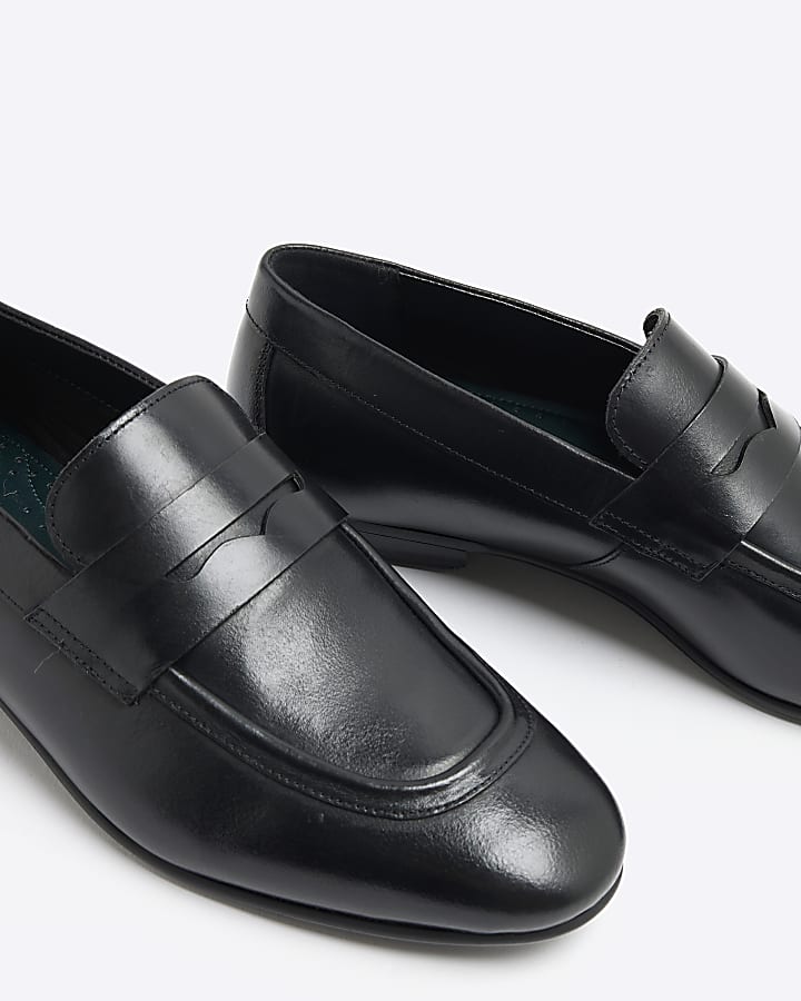 Black Leather Slip On Loafers