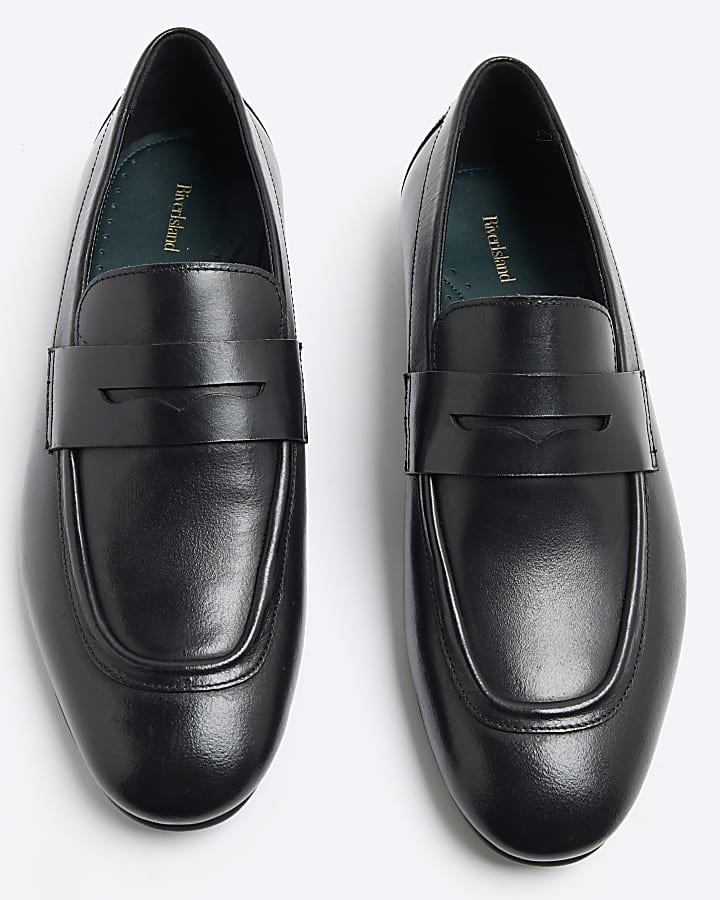 Black Leather Slip On Loafers