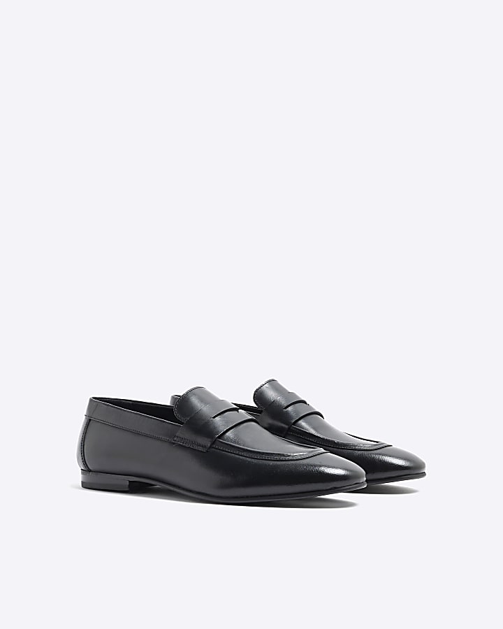 Black Leather Slip On Loafers