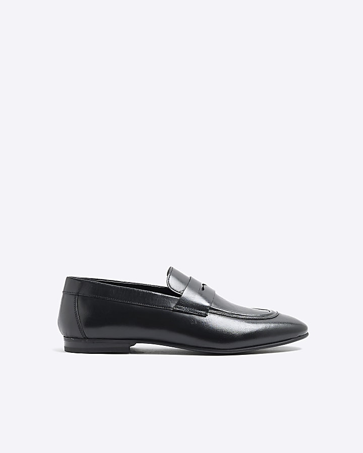 Black Leather Slip On Loafers