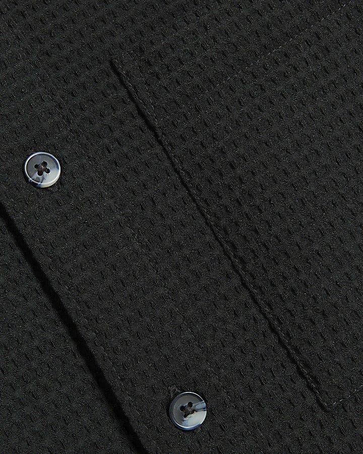 Black slim fit waffle textured shirt