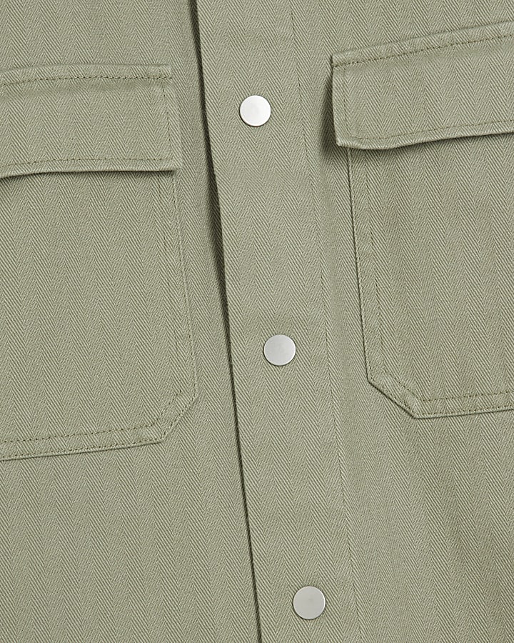 Khaki Regular Fit Herringbone Overshirt