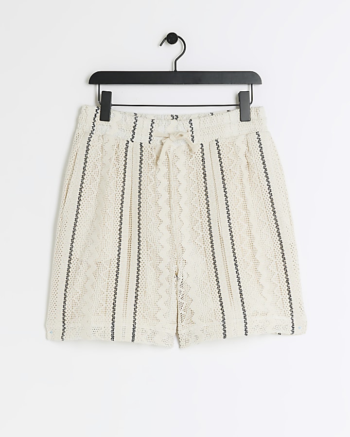 White regular fit crochet shorts