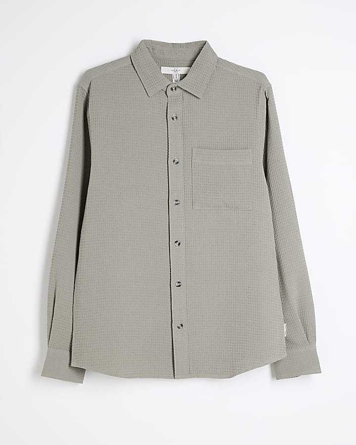 Green Waffle Slim Fit Shirt