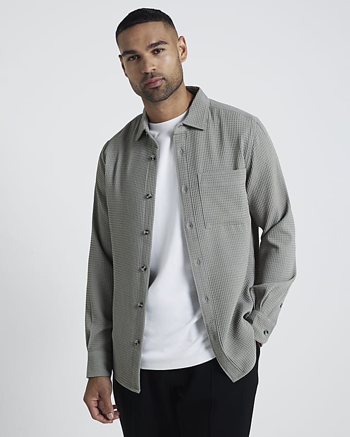 Green Waffle Slim Fit Shirt