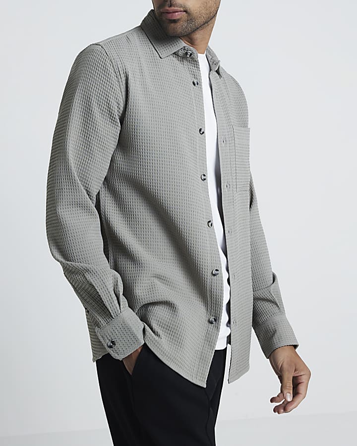 Green Waffle Slim Fit Shirt