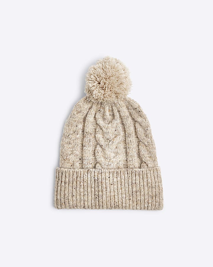 Cream cable knit beanie hat