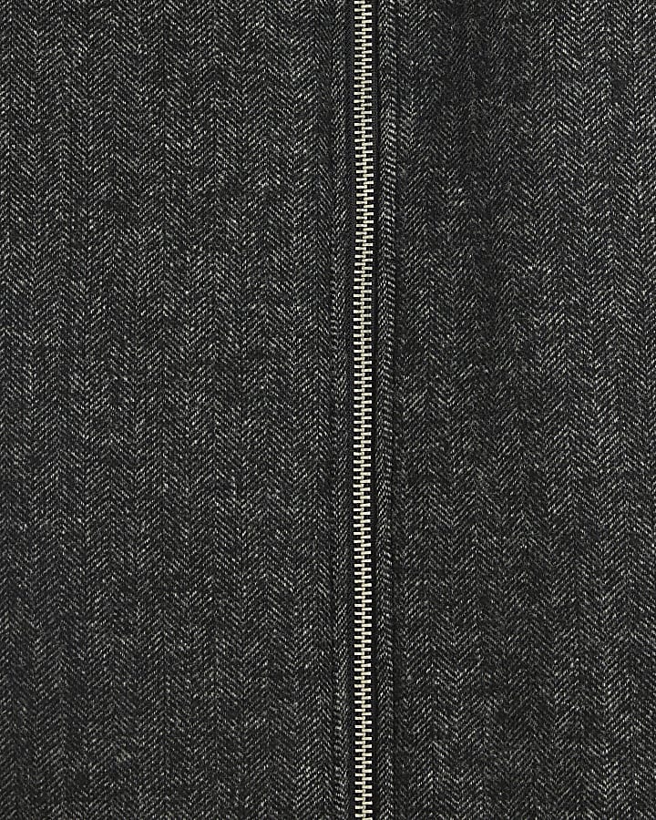 Grey Twill Zip Up Wool Blend Jacket