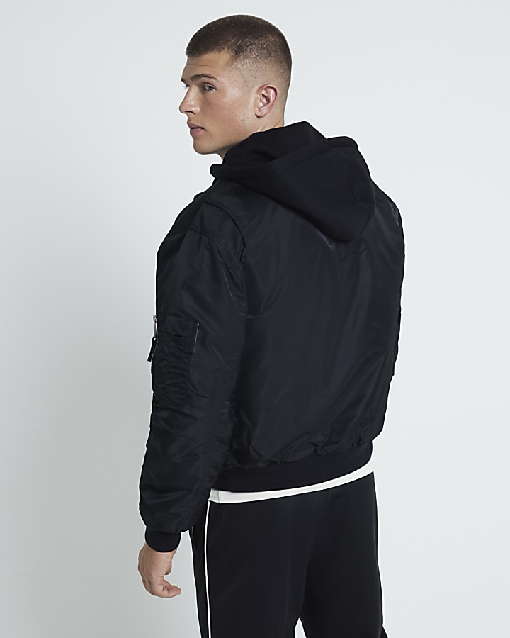 Black Hooded Bomber jacket