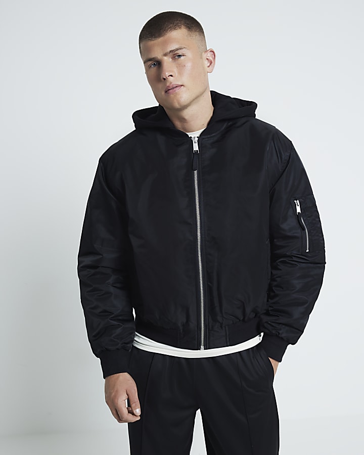 Black Hooded Bomber jacket