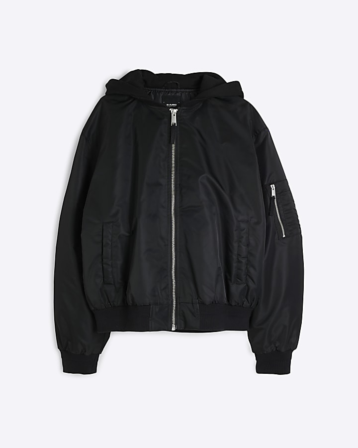 Black Hooded Bomber jacket