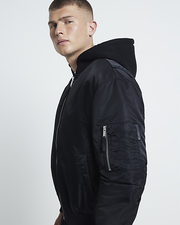 Black Hooded Bomber jacket