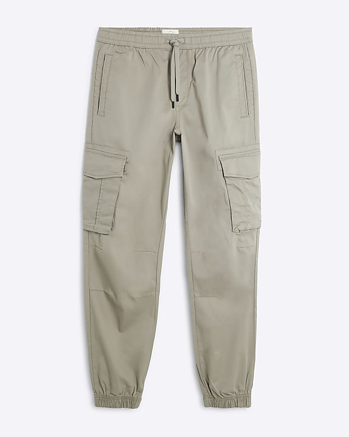 Beige regular fit cuffed cargo trousers