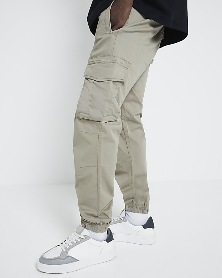 Beige regular fit cuffed cargo trousers