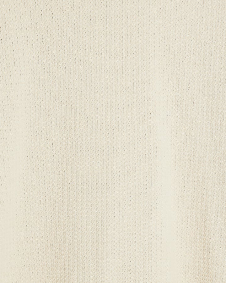 Beige Textured Slim Fit Polo Jumper