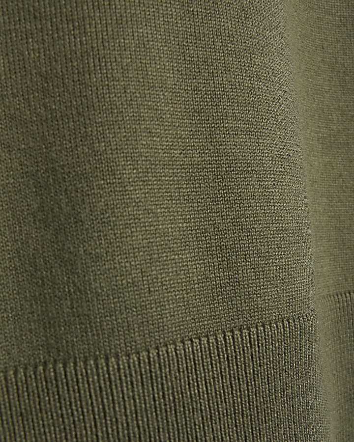 Khaki slim fit knit polo jumper