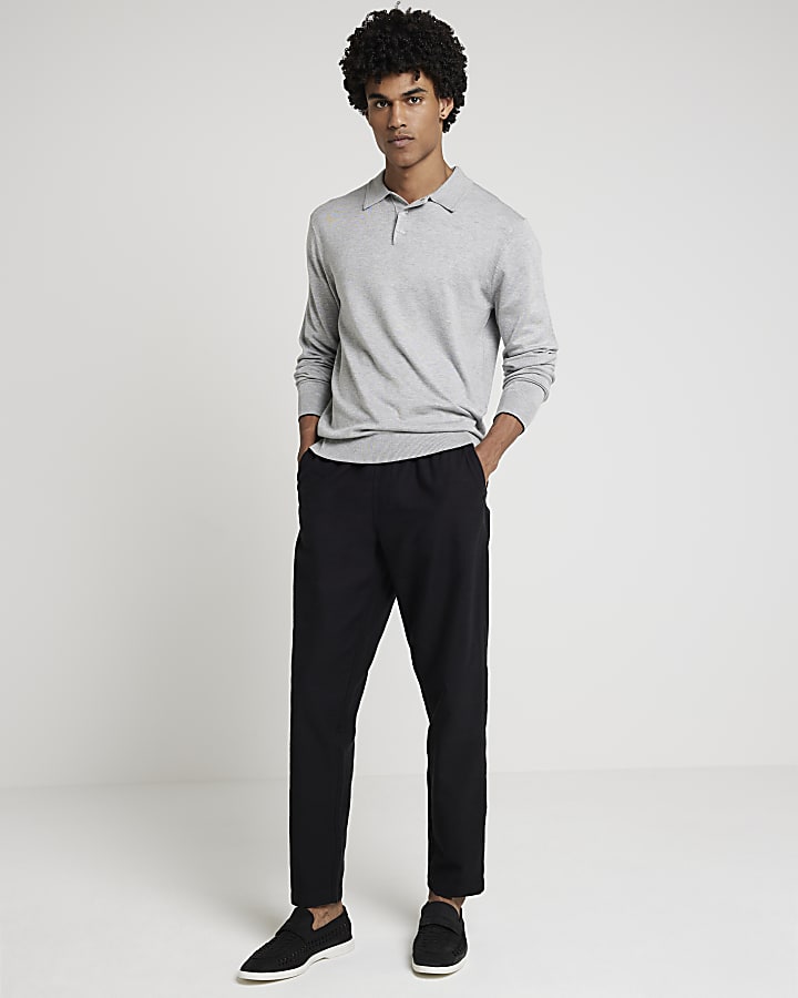 Grey slim fit knit polo jumper