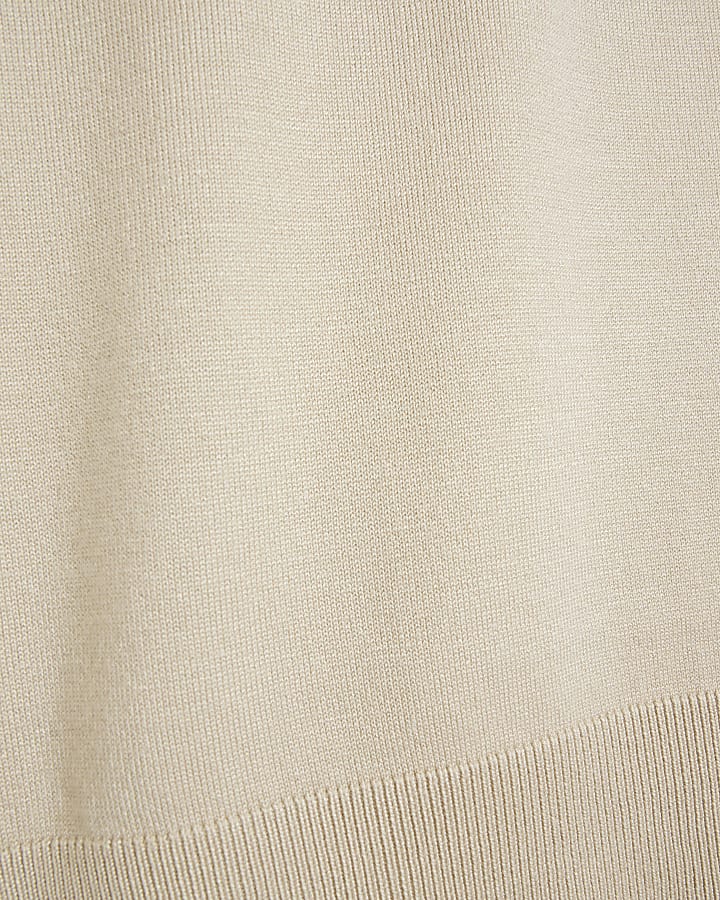 Beige slim fit knit crew neck jumper