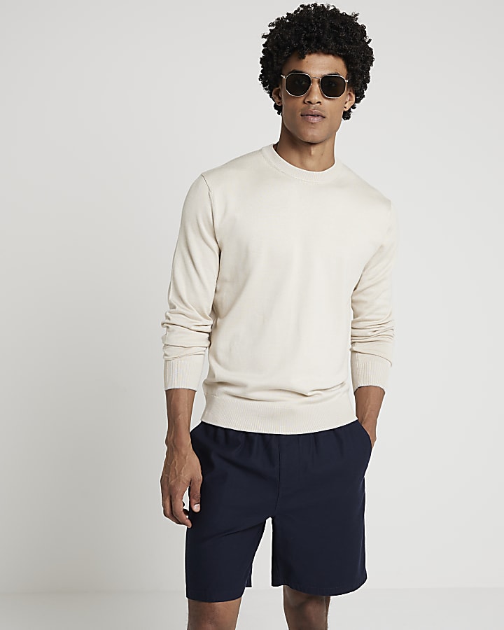 Stone slim fit knit crew neck jumper