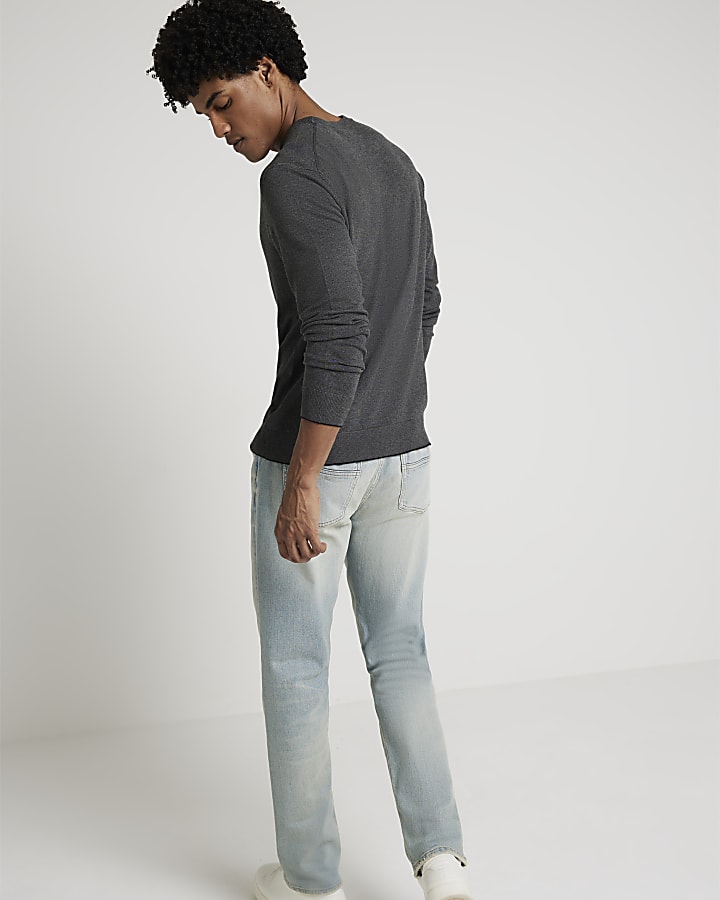 Grey slim fit knit crew neck jumper