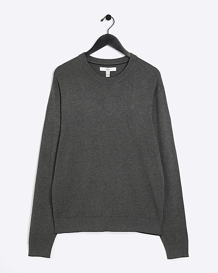 Grey slim fit knit crew neck jumper