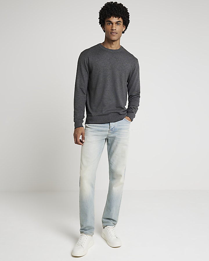 Grey slim fit knit crew neck jumper