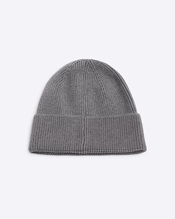 Grey Ribbed Knitted Beanie Hat