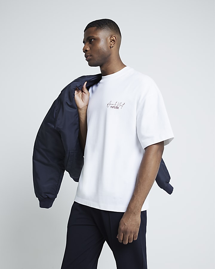 White oversized fit script graphic t-shirt