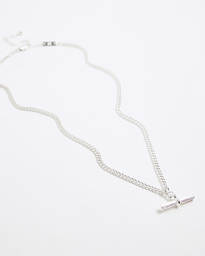 Silver colour t bar necklace