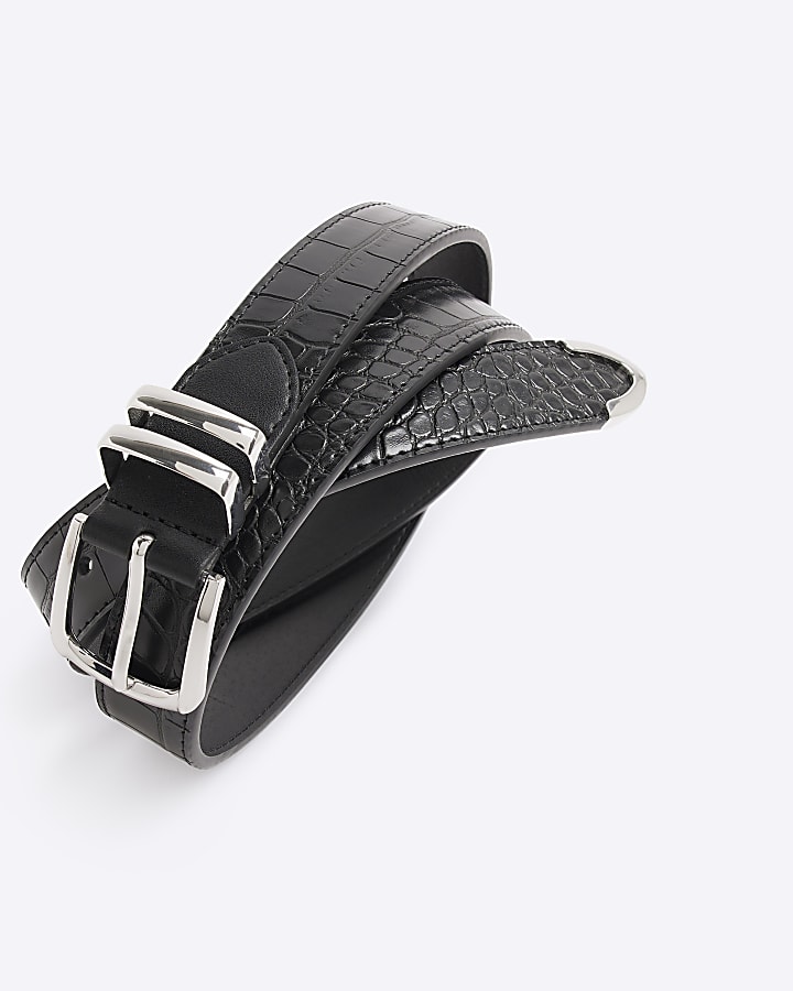 Black croc embossed western belt