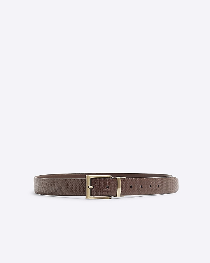 Brown faux leather reversible textured belt