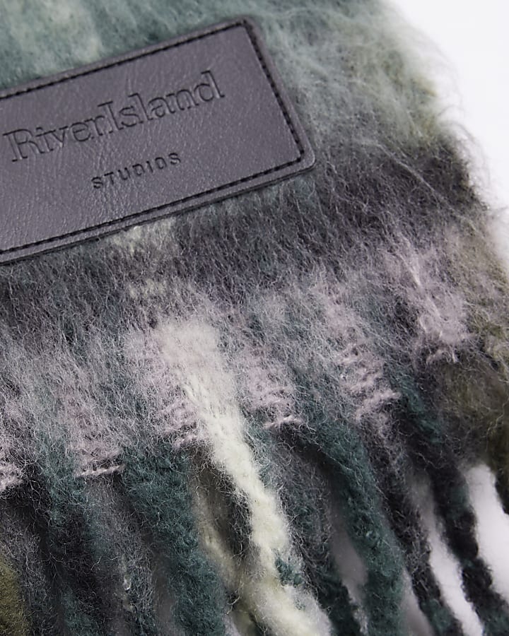 Green Checked Fluffy Brushed Scarf