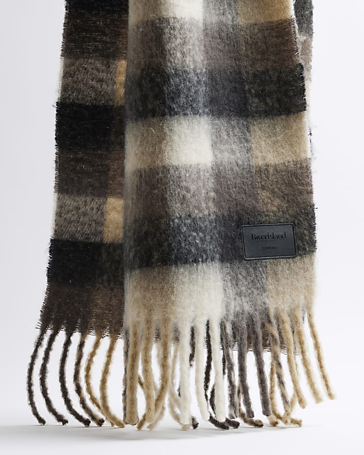 Brown Checked Brushed Scarf