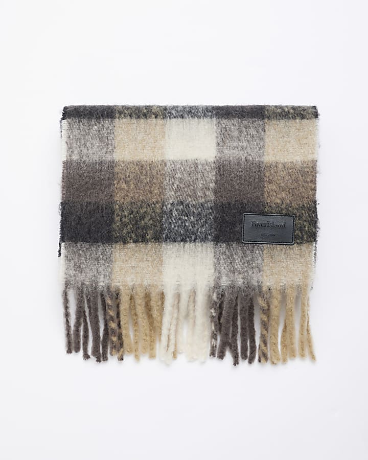 Brown Checked Brushed Scarf