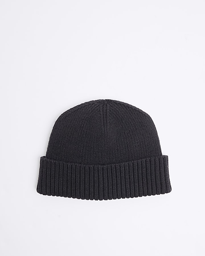 Black Knitted Docker Beanie Hat