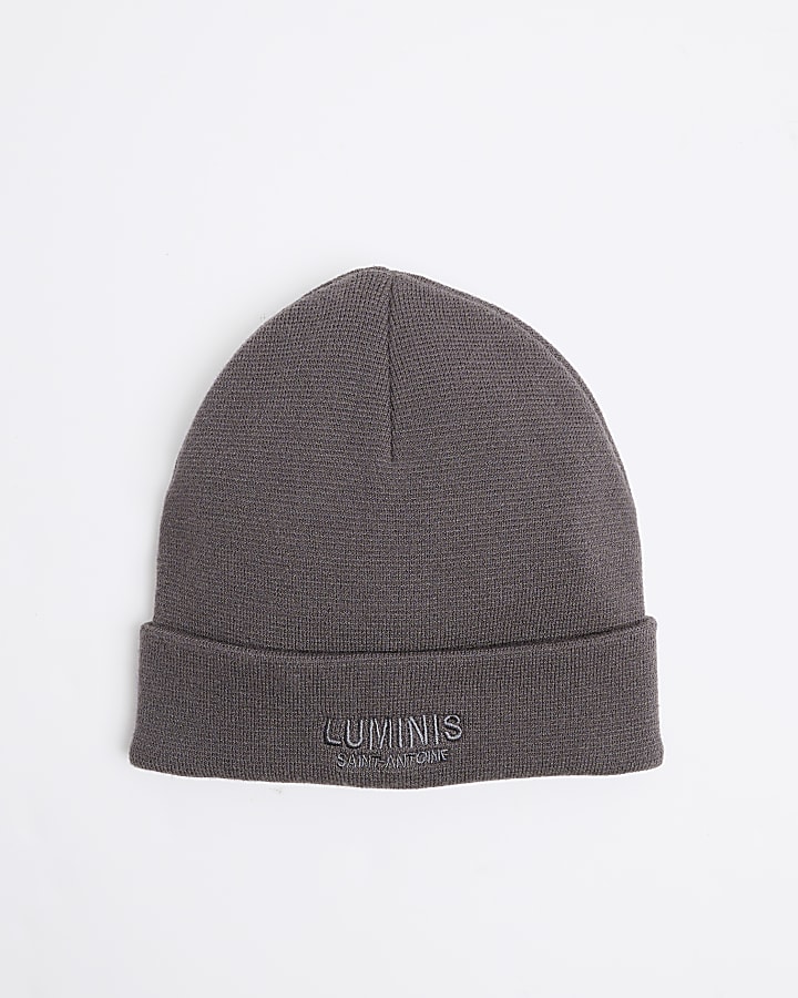 Grey Embroidered Luminis Beanie Hat