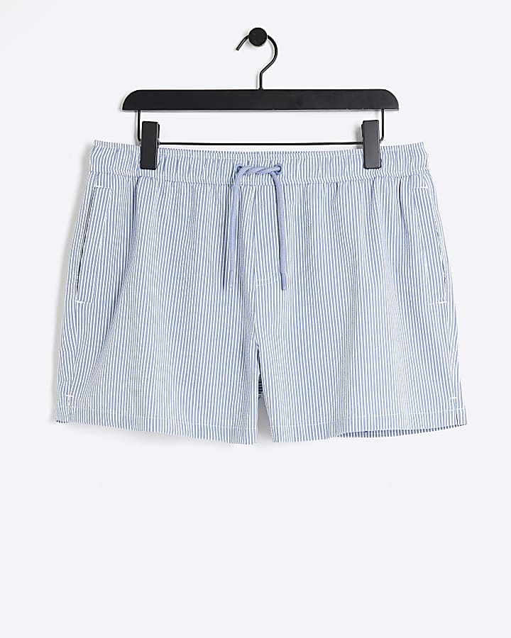 Blue regular fit stripe swim shorts