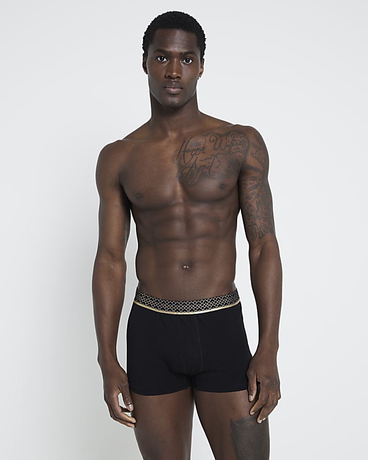 Black 4 Pack Metallic Checkerboard Trunks
