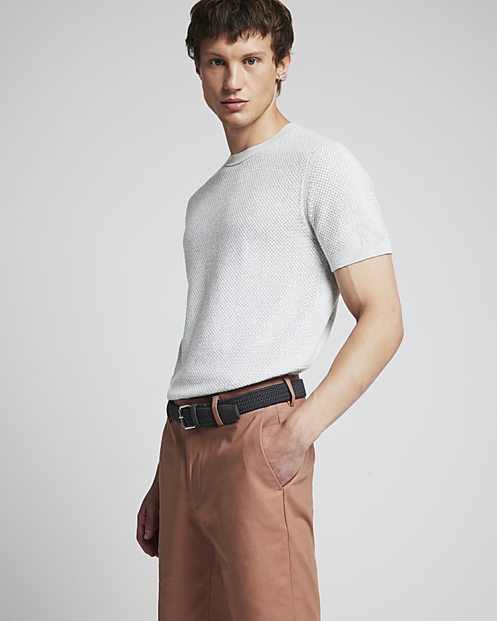 Pink Slim Fit Belted Chino Shorts