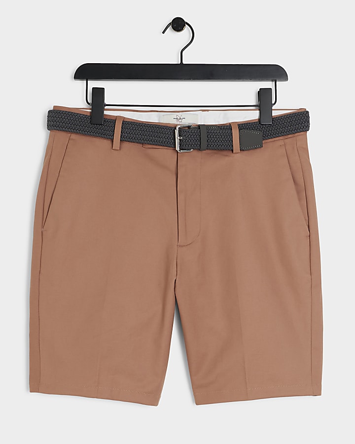 Pink Slim Fit Belted Chino Shorts