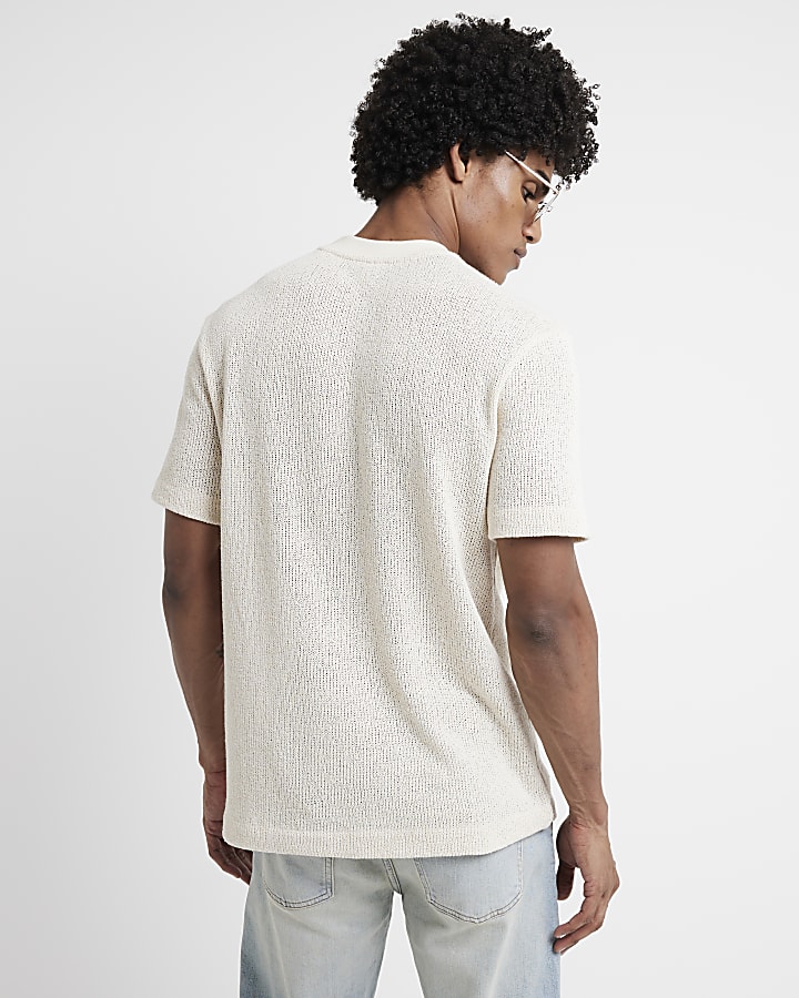 Ecru regular fit crochet t-shirt