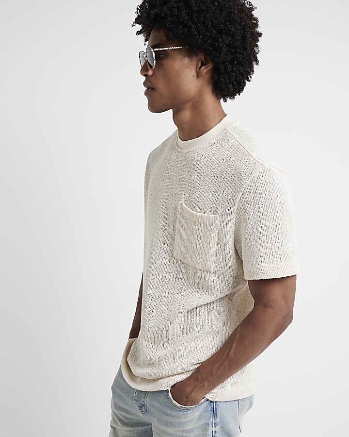 Ecru regular fit crochet t-shirt